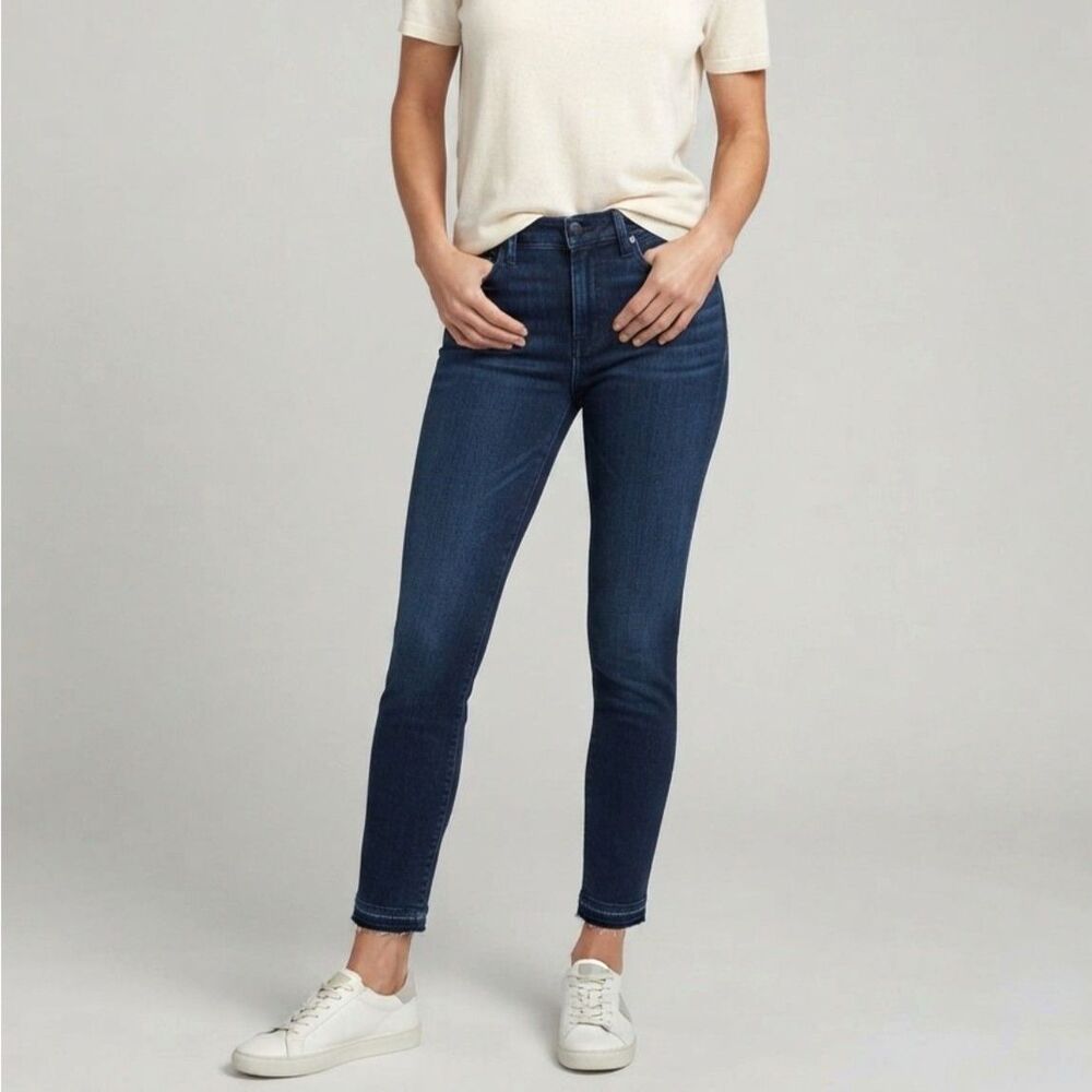 Joe's Jeans Curvy Skinny Ankle 31 Dark Wash Denim Stretch Frayed Hem Mid Rise